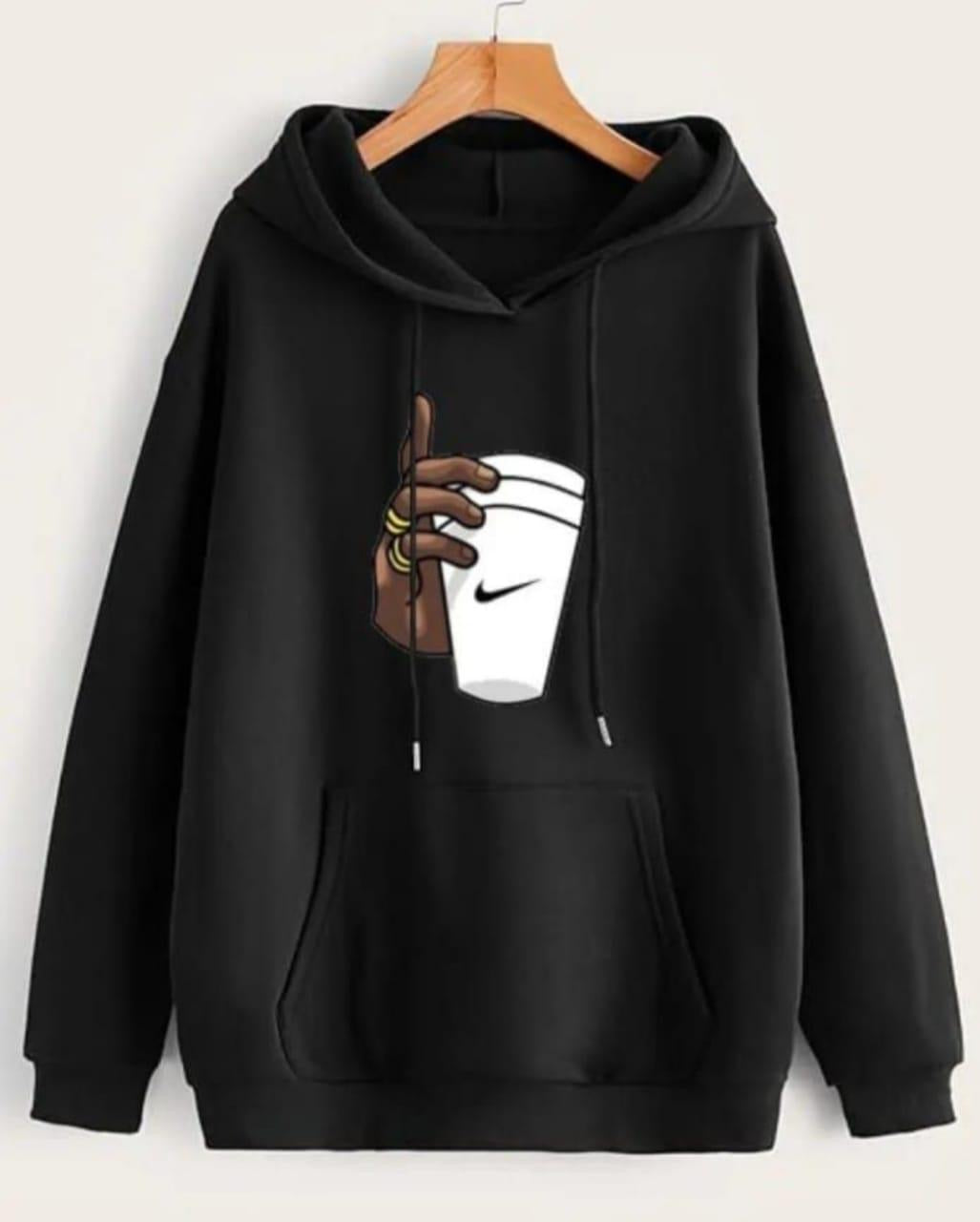 Black Stylish Hoodie in Polyester