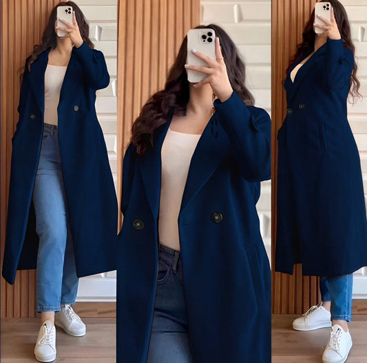 Stylish Blue Fleece Trench Coat for Women’s