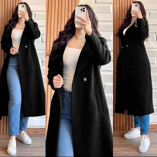 Classic Plain Fleece Trench Coat for Women’s