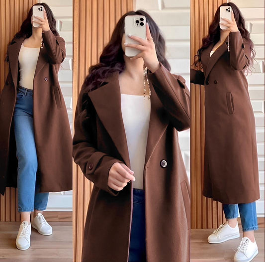 Stylish Brown Fleece Trench Coat for Women’s